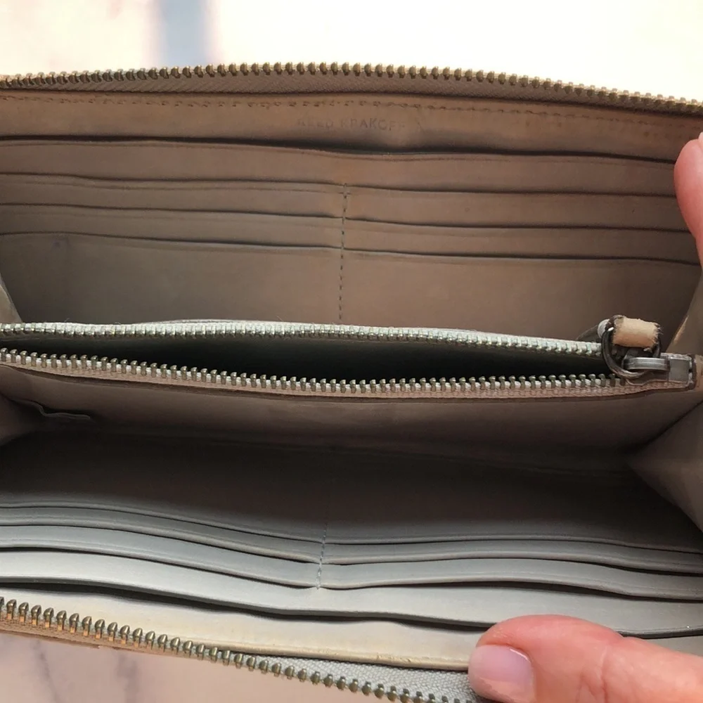 Reed Krakoff Silver Leather Zip Around Ribbon Large Wallet Flawed